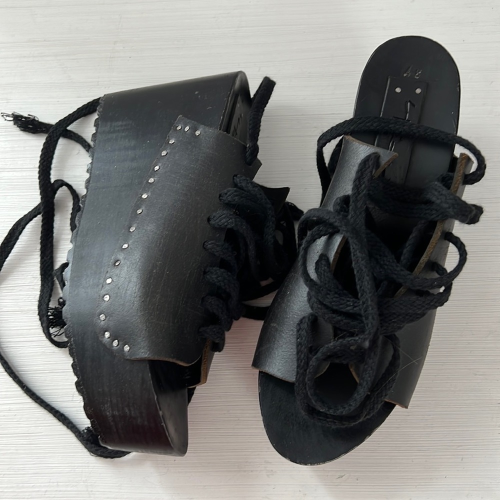 Black Lace-Up Platform Sandals - Women